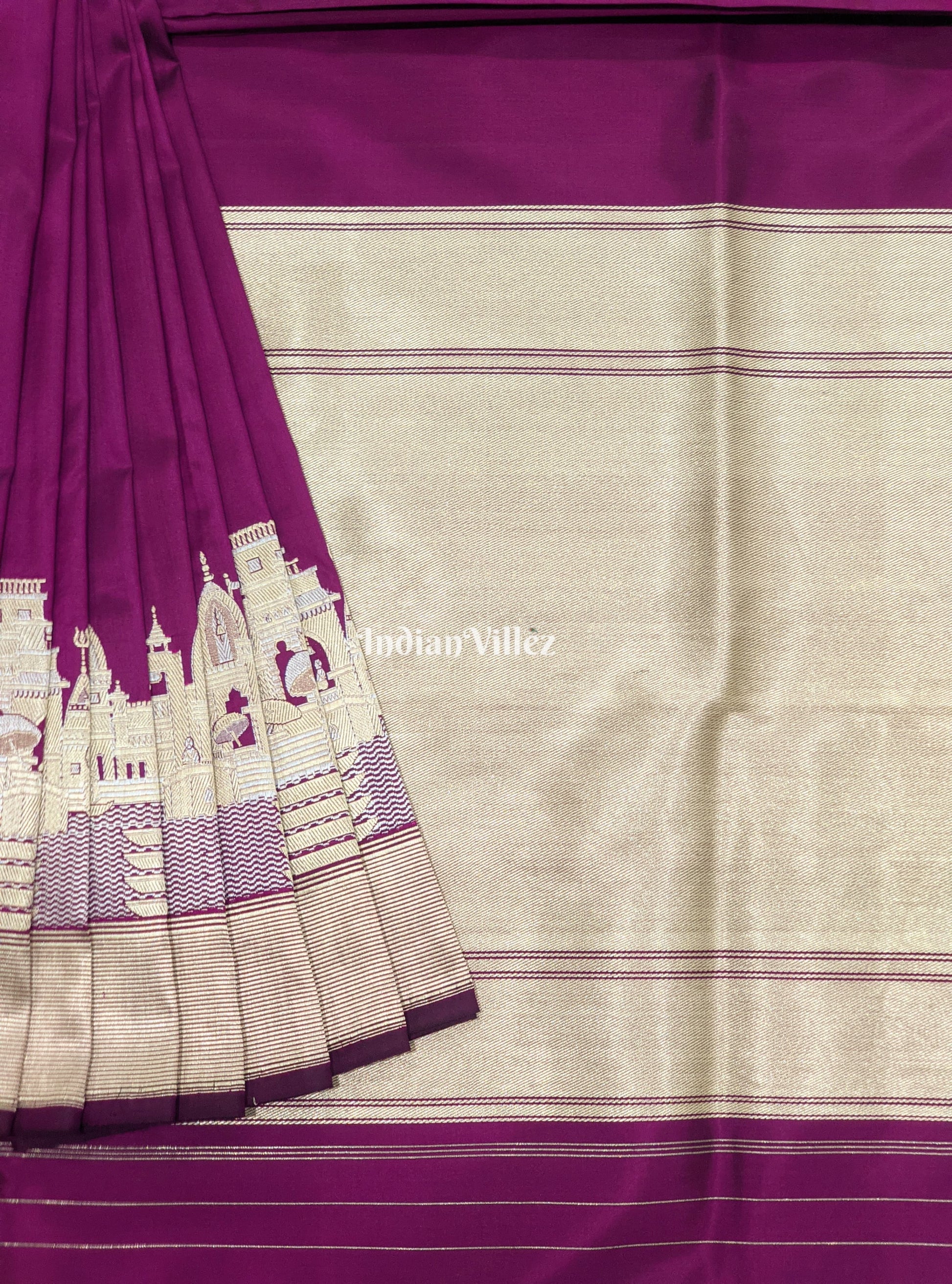 Purple Handwoven Banarasi Katan Silk Saree with Kashi Ghat Weaves