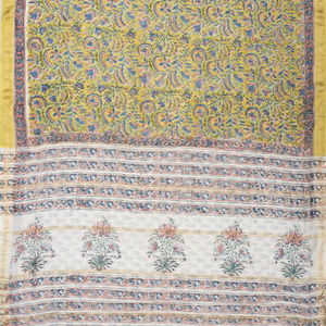 Lime Green Handloom Chanderi Cotton Saree With Printed Floral Motifs