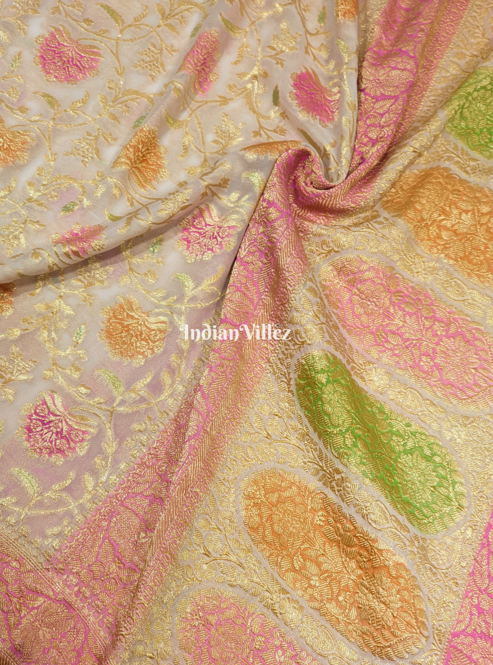 Flower Design Banarasi Khaddi Georgette Saree