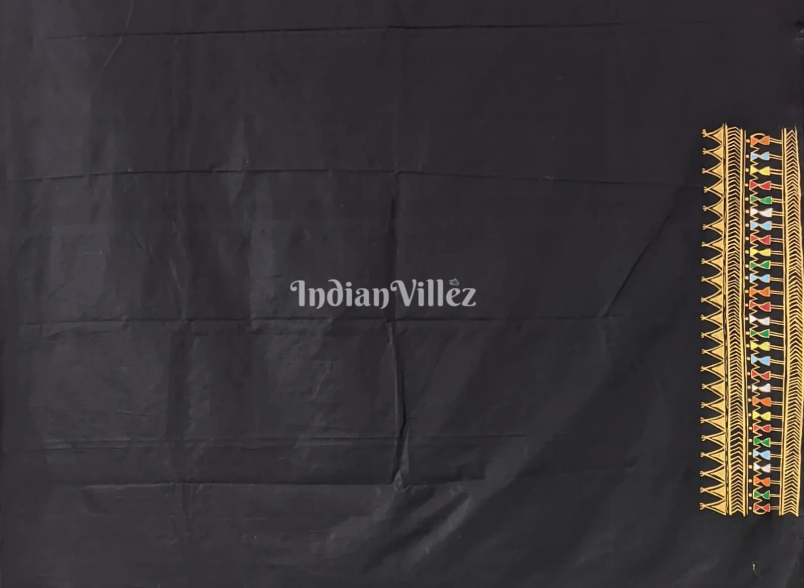 Black Tribal Themed Hand-Painted Pattachitra Saree