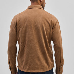 Light Brown Suede Snap Button Overshirt