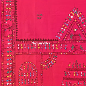 Rani Pink Tribal Themed Hand-Painted Pattachitra Saree
