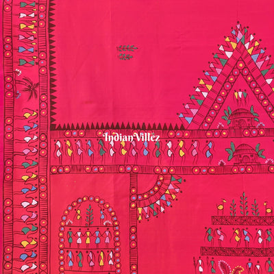 Rani Pink Tribal Themed Hand-Painted Pattachitra Saree