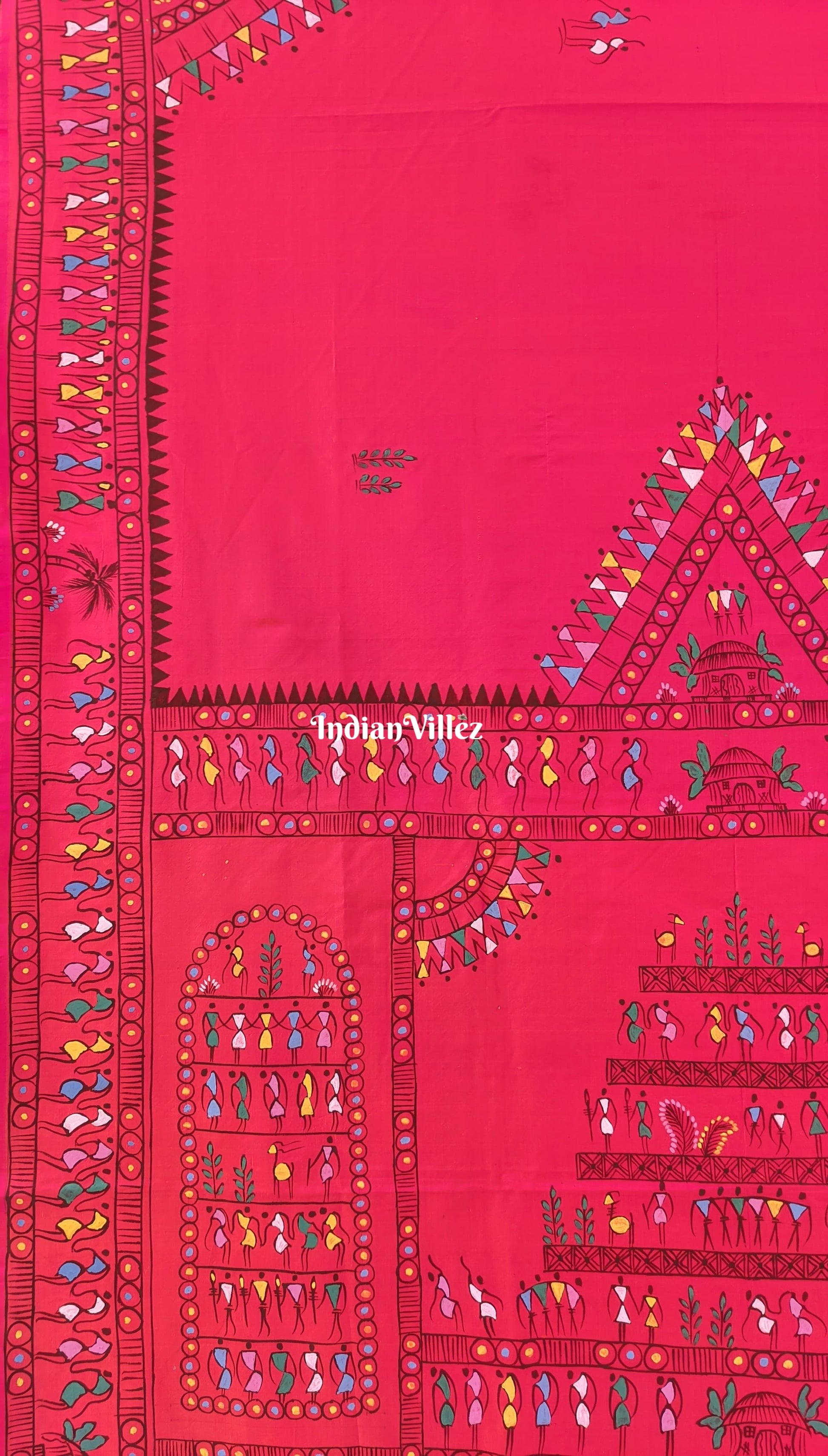 Rani Pink Tribal Themed Hand-Painted Pattachitra Saree