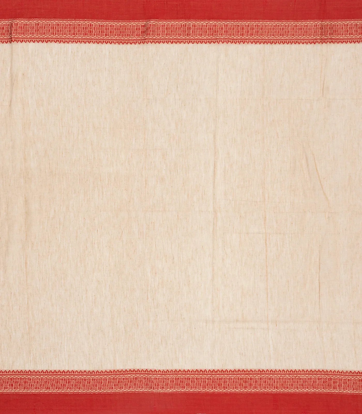 Taupe Handloom Bengal Cotton Saree With Red Border
