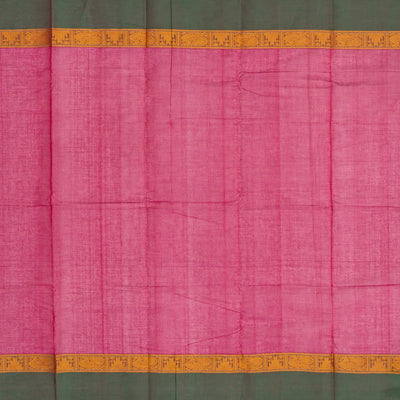 Pink Handloom Kanchi Cotton Saree With Green Border