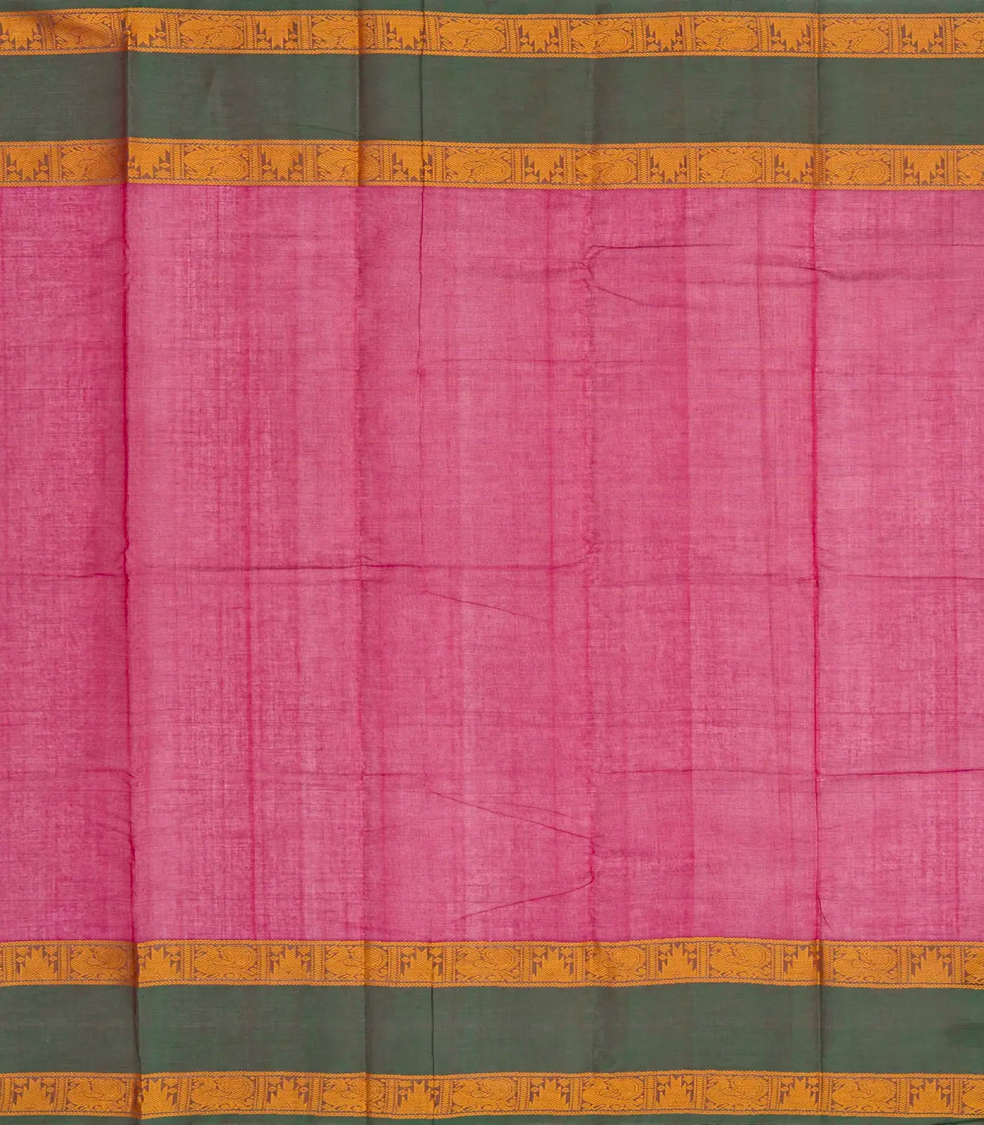 Pink Handloom Kanchi Cotton Saree With Green Border