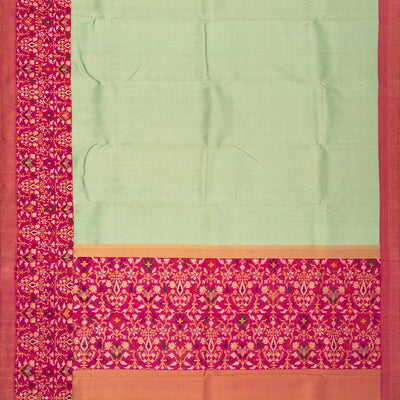 Cardamom Green Handloom Kanchipuram Korvai Silk Saree With Meena Border