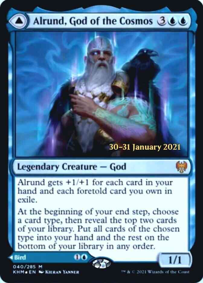 Alrund, God of the Cosmos // Hakka, Whispering Raven [Prerelease] [40s] [Kaldheim Promos] [Foil]