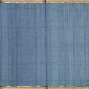 Blue Handloom Silk Cotton Saree With Stripes & Zari Border