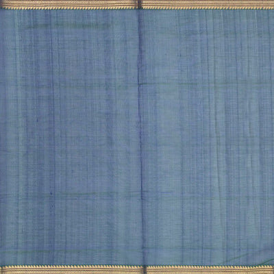 Blue Handloom Silk Cotton Saree With Stripes & Zari Border