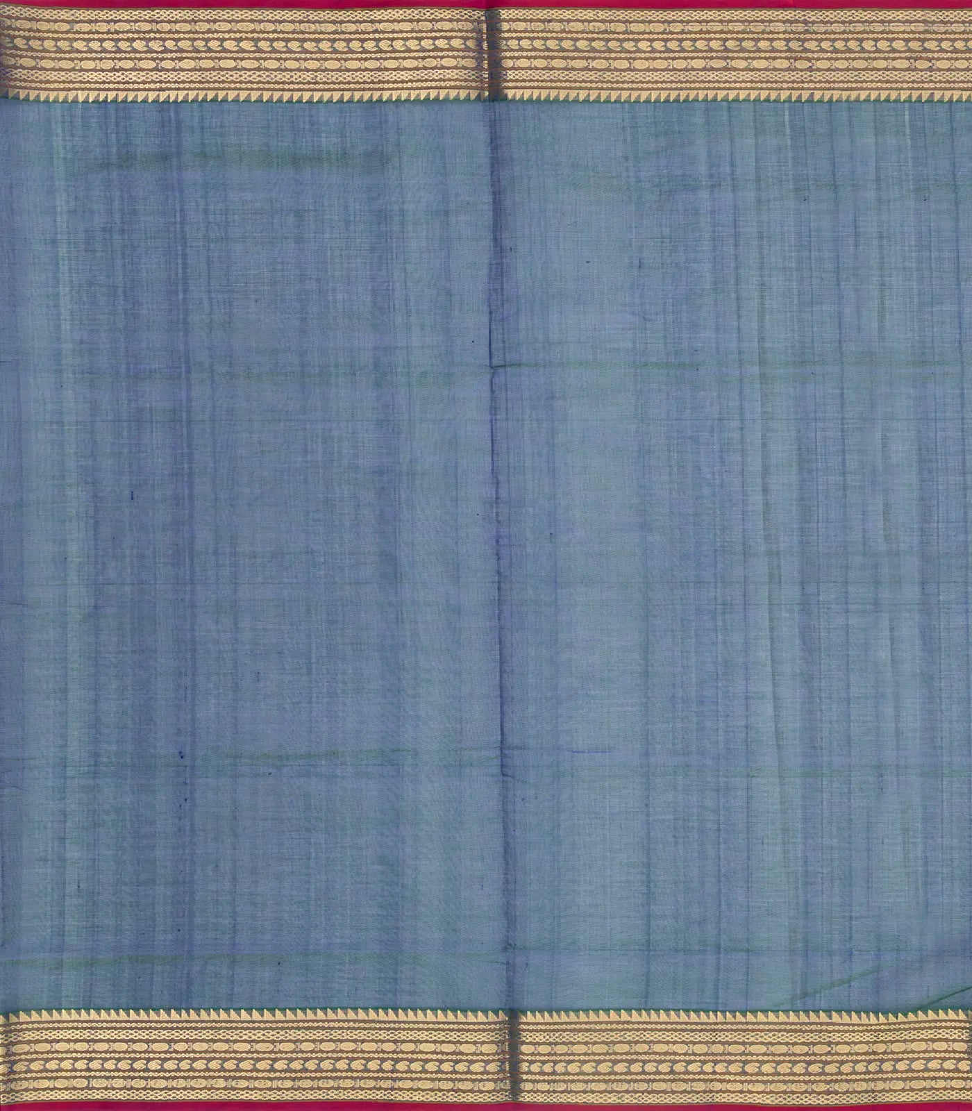 Blue Handloom Silk Cotton Saree With Stripes & Zari Border