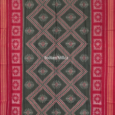 Basil Green Red Tarabali Sambalpuri Cotton Saree