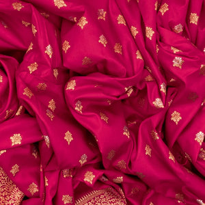 Hot Pink Woven Blended Dupion Saree With Small Floral Motifs