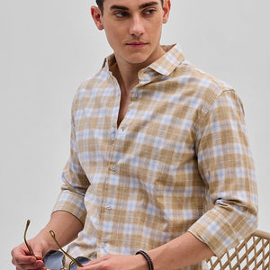 Beige Checks Slim Fit Shirt