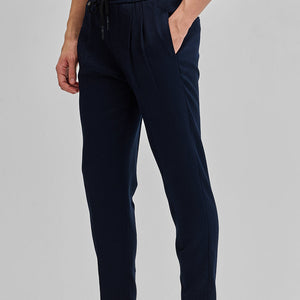 Navy Textured Relaxed Fit Trousers