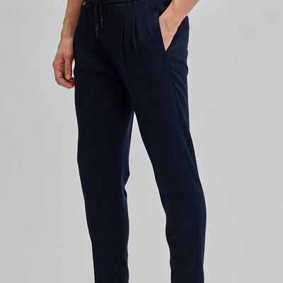 Navy Textured Relaxed Fit Trousers