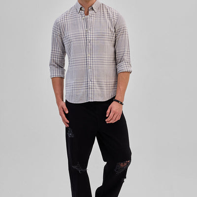 Light Grey Checks Slim Fit Shirt