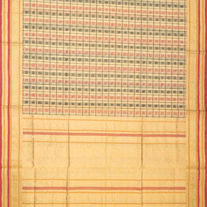 Cream Handloom Silk Cotton Saree With Checks & Yazhi Motifs