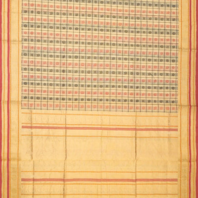 Cream Handloom Silk Cotton Saree With Checks & Yazhi Motifs