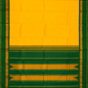 Yellow Handloom Kanchipuram Korvai Silk Saree With Green Border