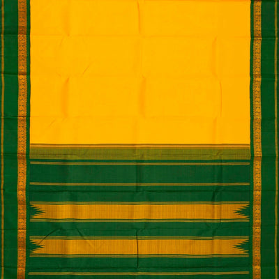 Yellow Handloom Kanchipuram Korvai Silk Saree With Green Border