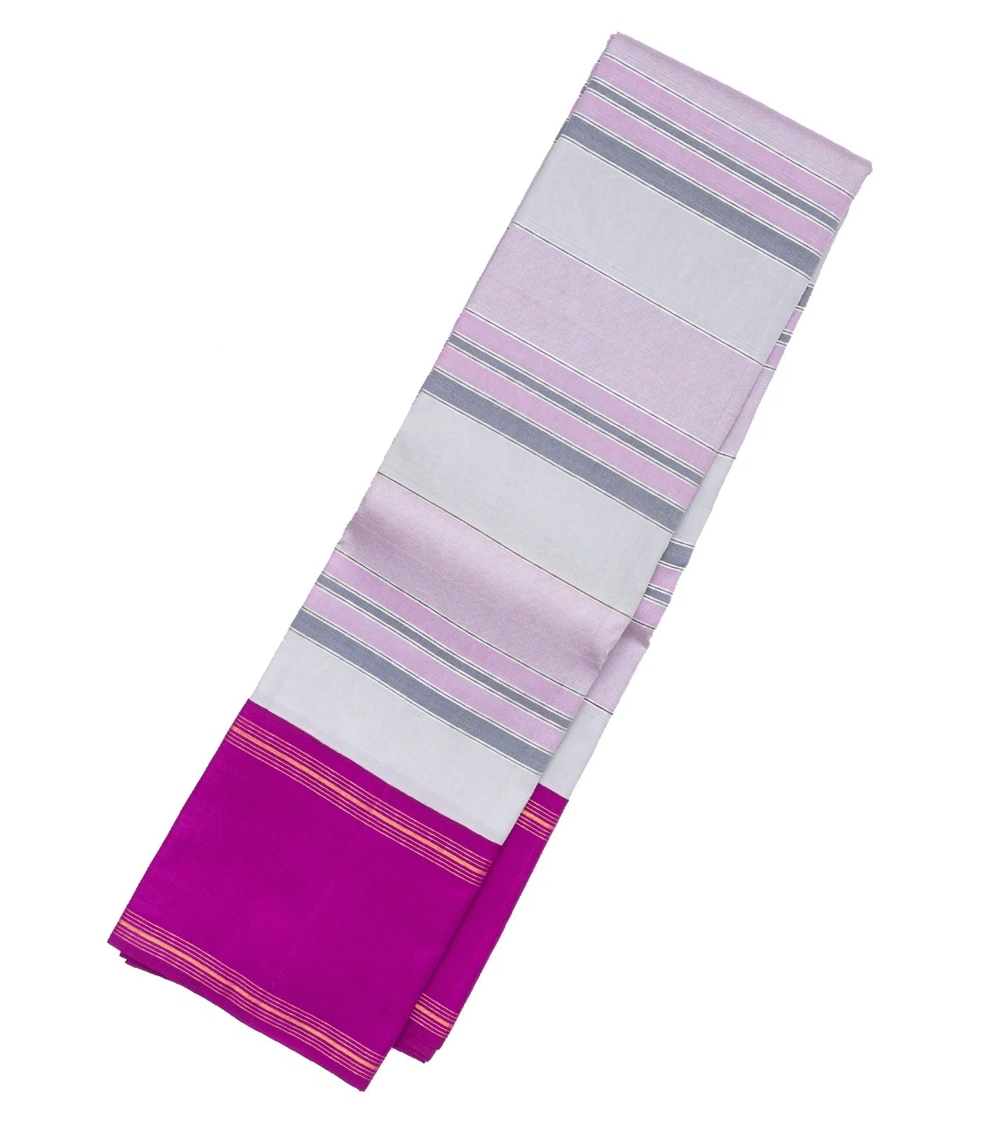 Grey Handloom Kanchipuram Korvai Silk Saree With Stripes