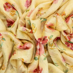 Sandal Handloom Linen Saree With Printed Floral Motifs