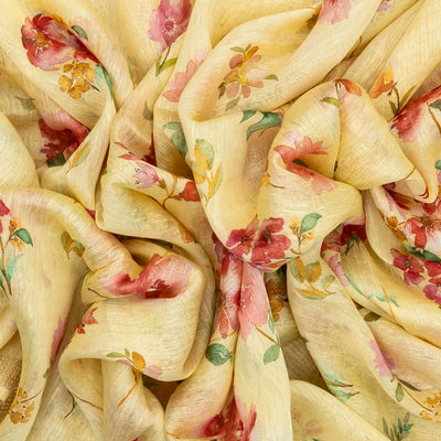 Sandal Handloom Linen Saree With Printed Floral Motifs