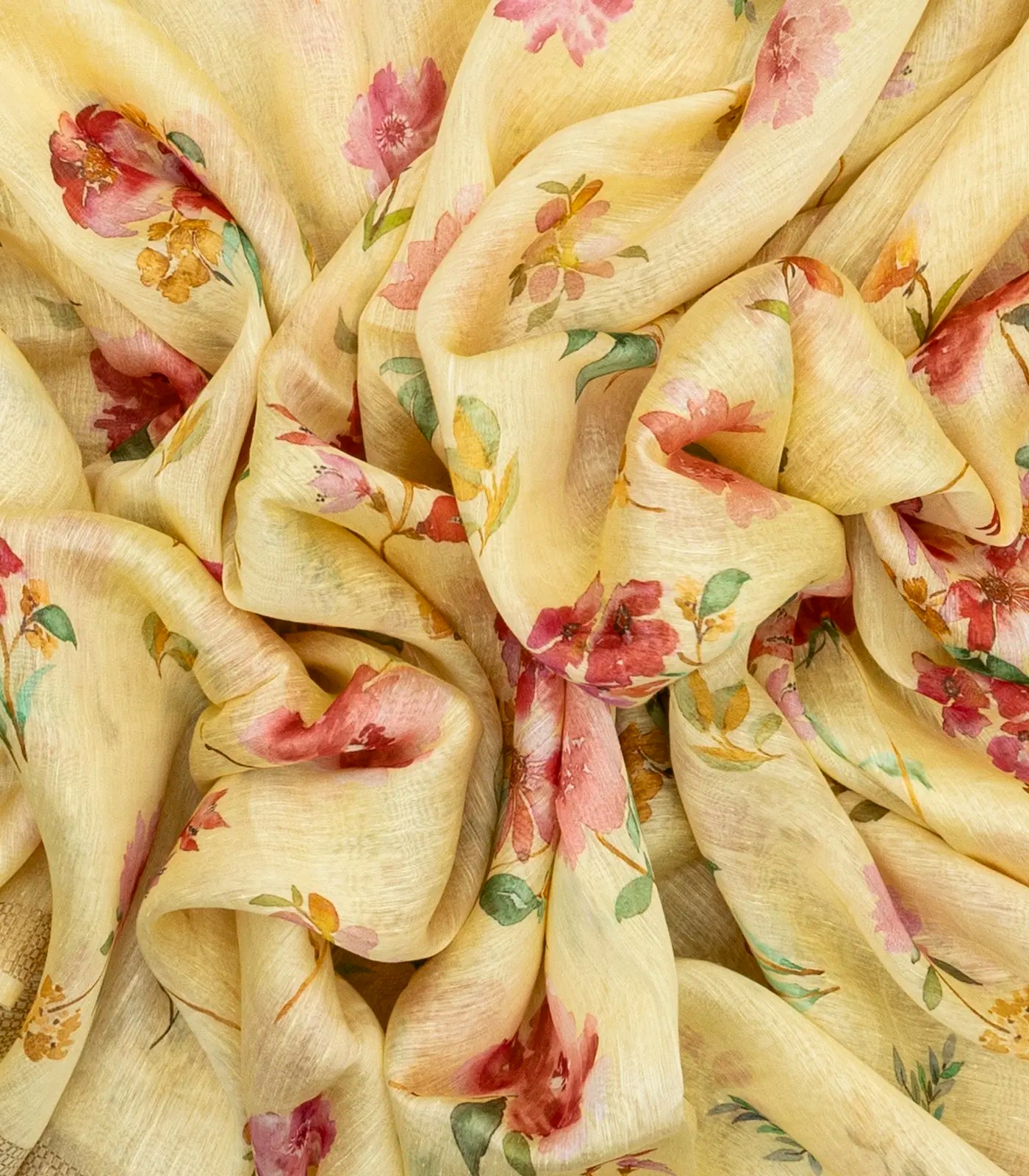 Sandal Handloom Linen Saree With Printed Floral Motifs