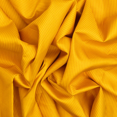 Yellow Handloom Kanchipuram Korvai 9 Yards Silk Saree With Checks