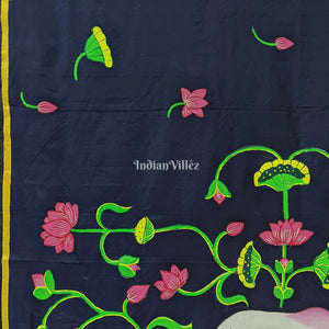 Hand Painted Pichwai Art on Blue Mulberry Silk Saree