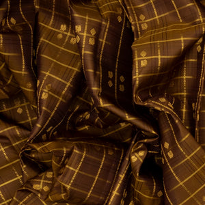 Dark Olive Handloom Kanchipuram Silk Saree With Checks & Buttas