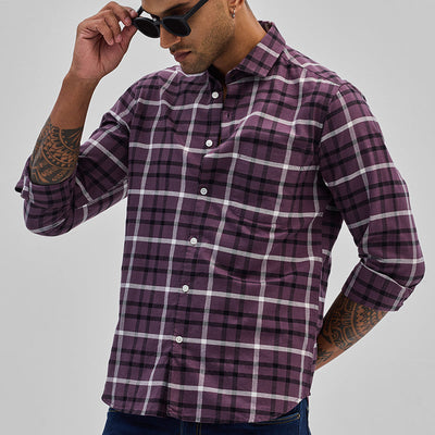 Purple Slim Fit Checks Shirt