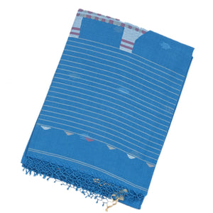 Light Blue Handloom Bengal Cotton Saree With Horse Motifs