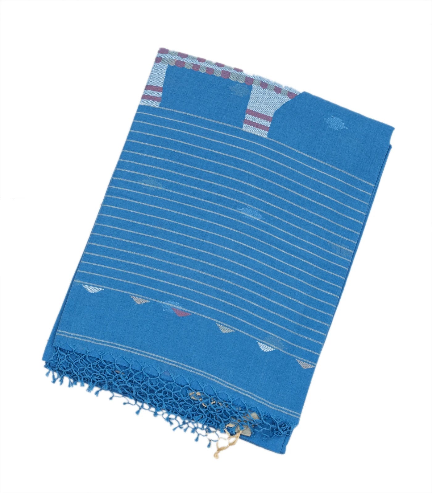 Light Blue Handloom Bengal Cotton Saree With Horse Motifs