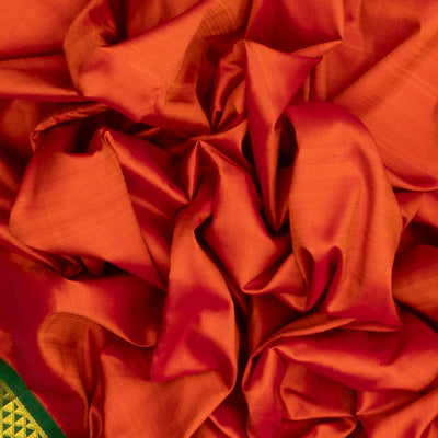 Red Handloom Kanchipuram Korvai 9 Yards Silk Saree With Green Border