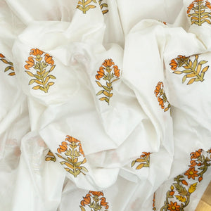 White Handwoven Silk Saree With Hand painted Meena Floral Motifs