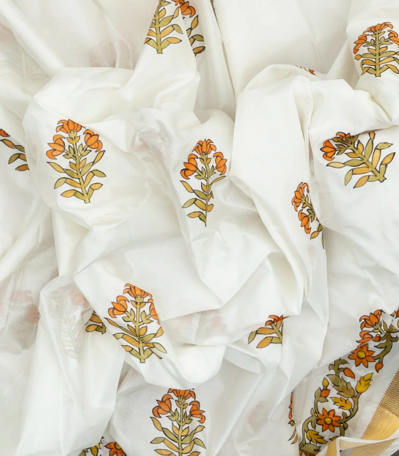 White Handwoven Silk Saree With Hand painted Meena Floral Motifs
