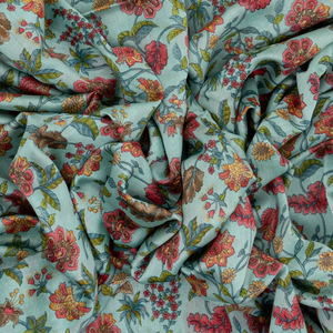 Light Blue Handloom Chanderi Cotton Saree With Printed Floral Motifs