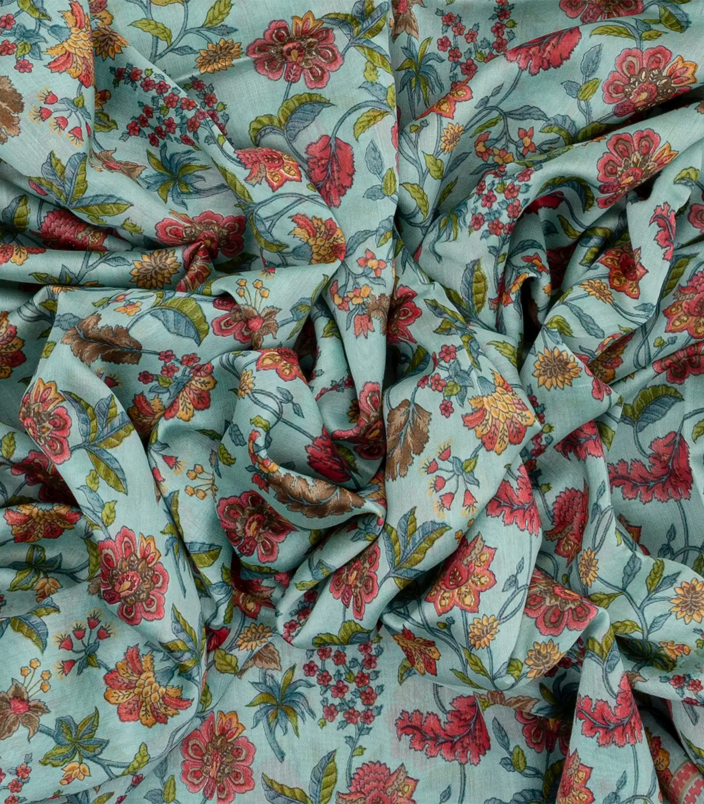 Light Blue Handloom Chanderi Cotton Saree With Printed Floral Motifs