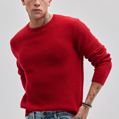 Red Fisherman Knit Sweater