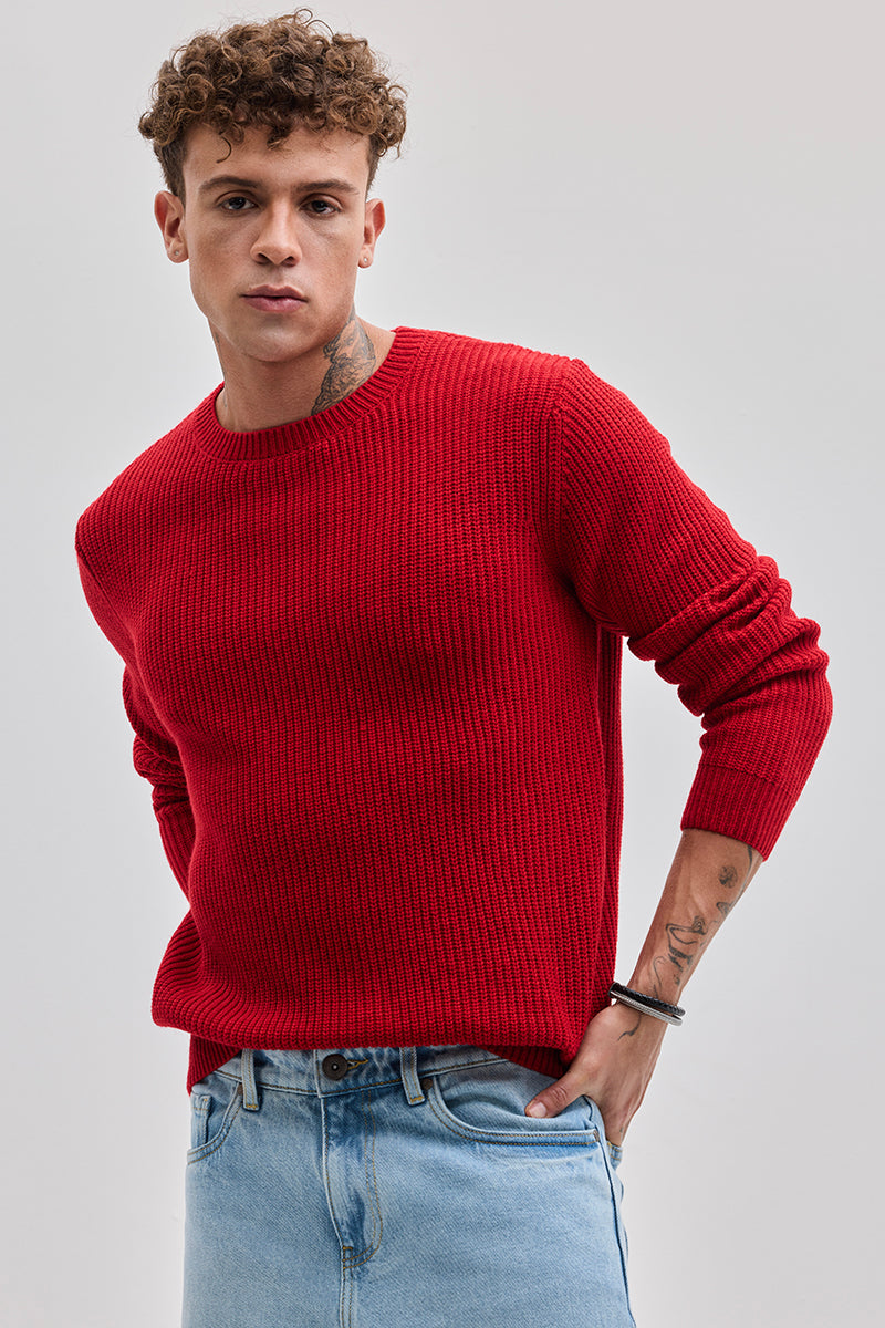 Red Fisherman Knit Sweater