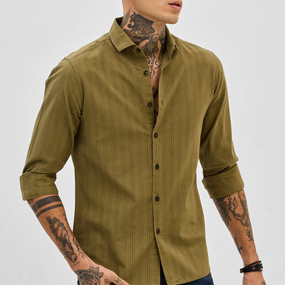 Olive Slim Fit Stripes Shirt