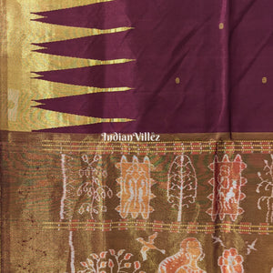 Deep Maroon with Golden Zari (Tissue) Phoda Kumbha Sambalpuri Silk Saree