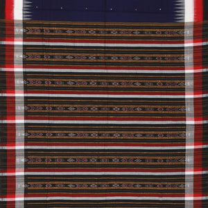 Midnight Blue Orissa Cotton Saree With Tie & Dye And Temple Border Motifs