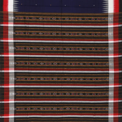 Midnight Blue Orissa Cotton Saree With Tie & Dye And Temple Border Motifs