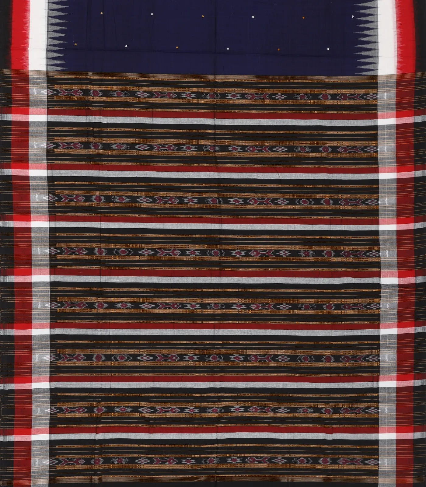 Midnight Blue Orissa Cotton Saree With Tie & Dye And Temple Border Motifs