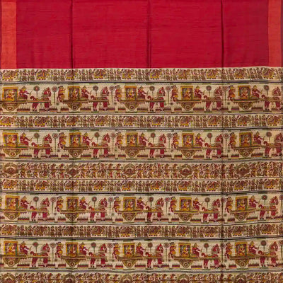 Red Handwoven Dupion Silk Saree With Printed Pallu