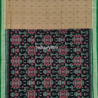 Black Green Kumbha Design With Patli Exclusive Sambalpuri Ikat Silk Saree
